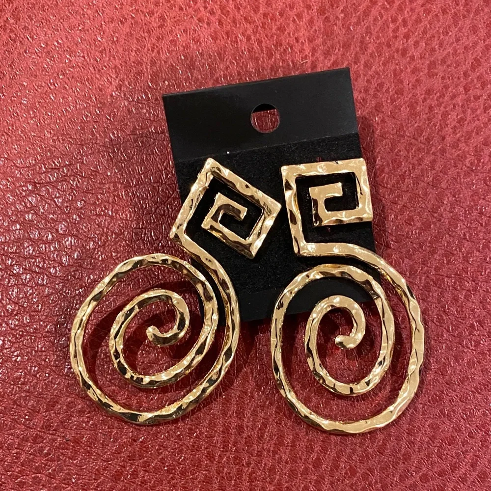 Gold Spiral Drop Earrings - Picture 2 of 4